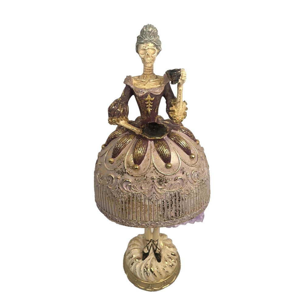 Skeleton Lady Figurine Holding Goblets Gothic Halloween Table Decor Purple 16"